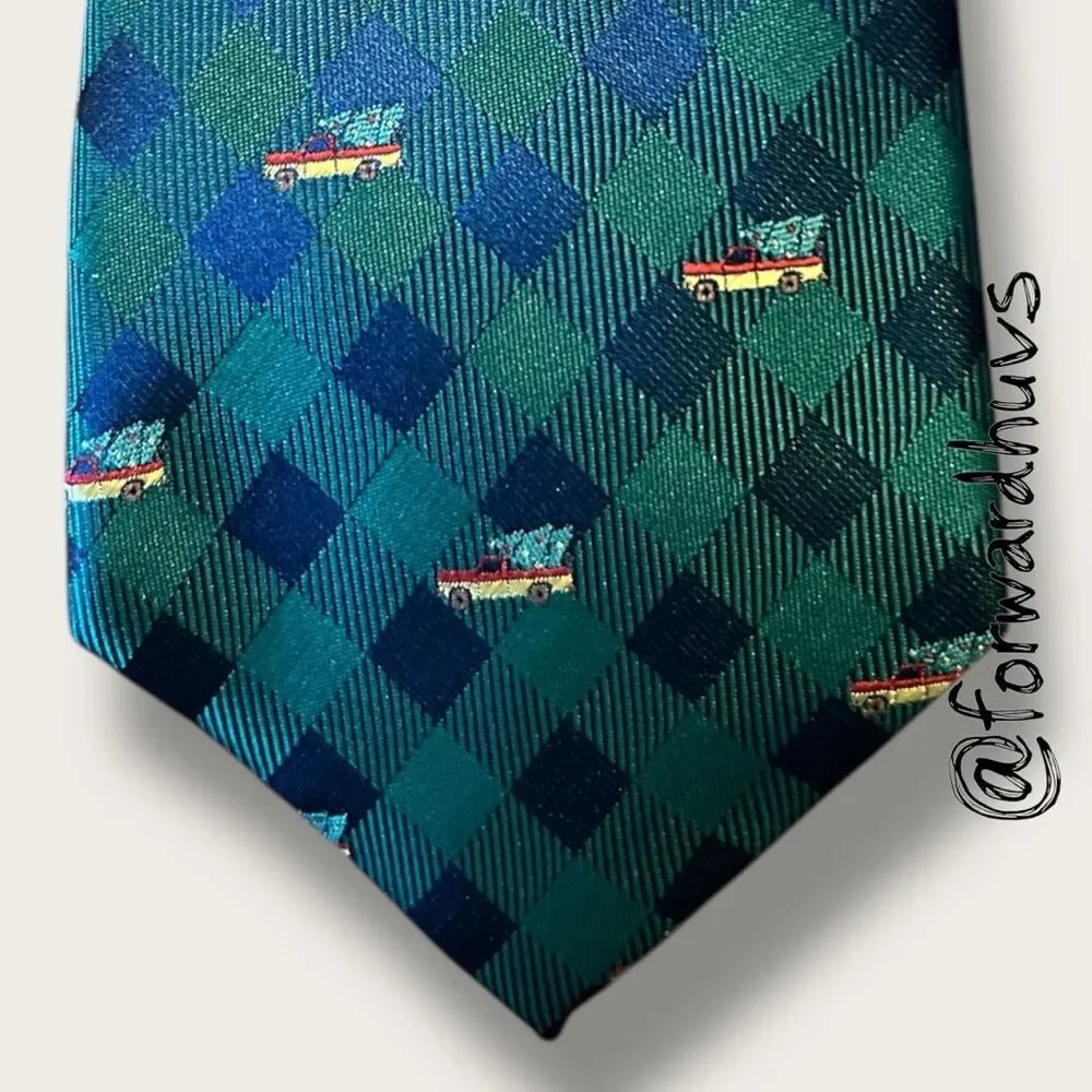 HO HO HO Christmas Necktie – 58” x 3.25” – Pickup Truck & Tree Print